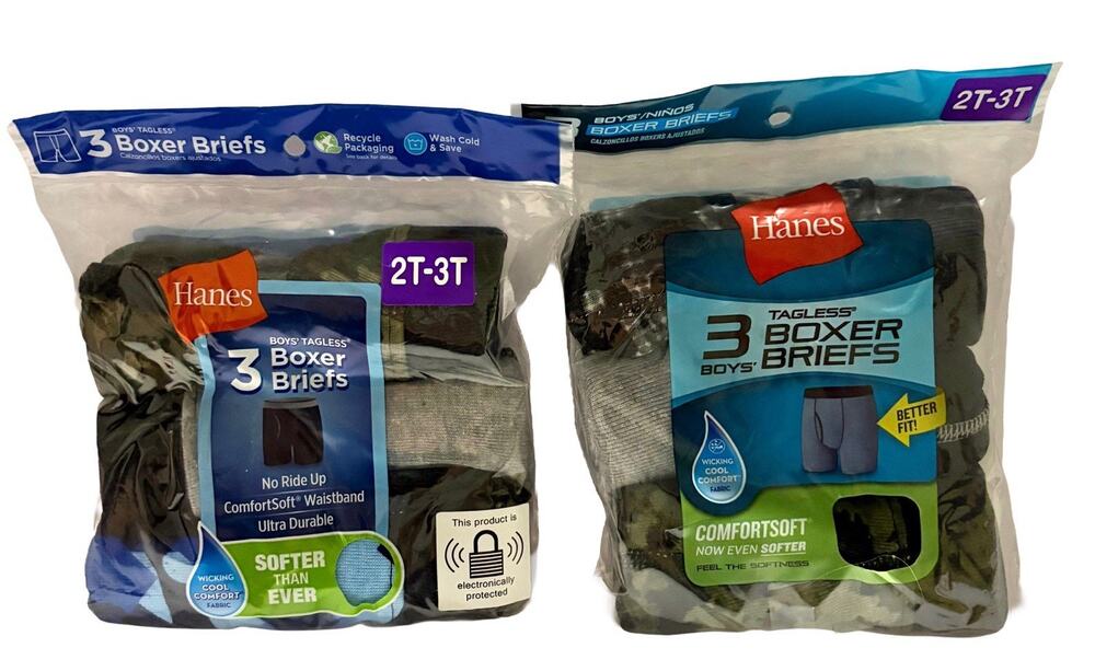 Hanes Boys Boxer Briefs 2T/3T 6 Pack Tagless Camo ComfortSoft Cotton NEW